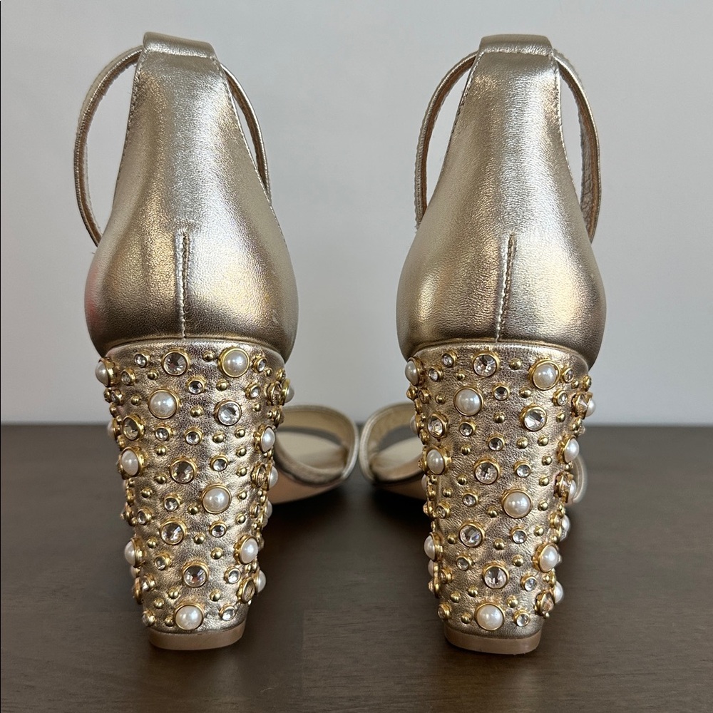 Lilly Pulitzer Amber Lynn Gold Embellished Sandal Block Heel Size 10 - Picture 6 of 13